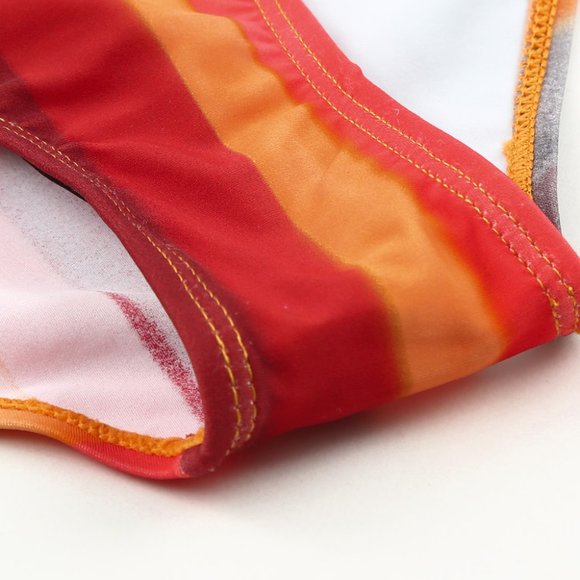 Multicolor Striped Color Block Bow Back Cut-out One-piece Swimsuit - Picture 13 of 14